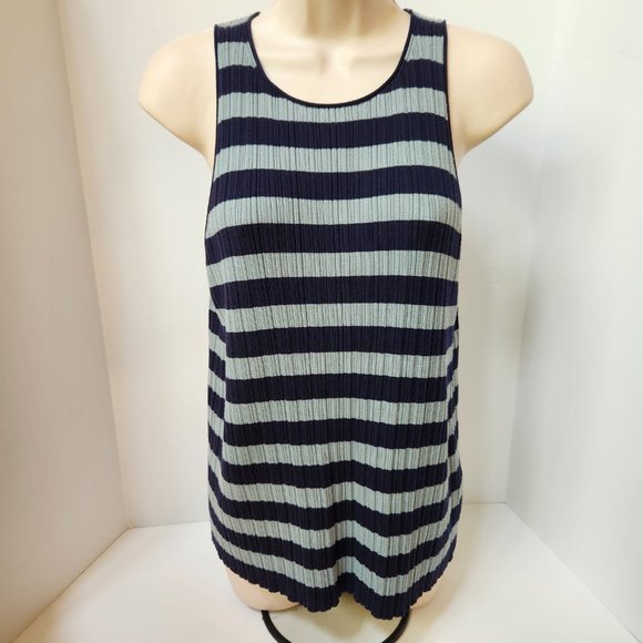 THEORY Classic Stripe Wool Knit Tank in Deep Navy/Eggshell Blue, Medium - Picture 7 of 13